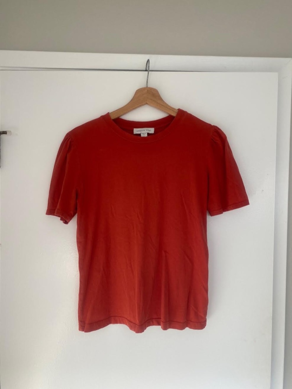 Amour Vert Puff Sleeve Tee - Size Small - Deep Orange